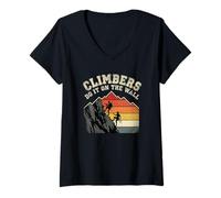 Women's Climbers Do It On The Wall Retro Climbing V-Neck T-Shirt