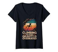 Womens Climbing Because Gravity is Overrated Rock Climber V-Neck T-Shirt