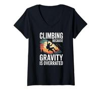 Women's Climbing Because Gravity is Overrated Rock Climbing V-Neck T-Shirt
