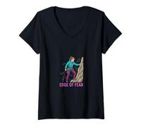 Women's Climbing Courage Fear Challenge Motivation Design V-Neck T-Shirt