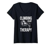 Womens Climbing is My Therapy Rock Climbing Lover V-Neck T-Shirt
