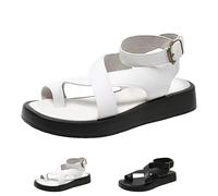 Women's Clip Toe Ankle Buckle Flat Sandals,Fashion Crossover Adjustable Buckle Soft Bottom Comfortable Outdoor Work Summer Casual Platform Beach Roman Sandals