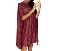 Women's Cloak Sleeve Mini Sequin Dresses,Sexy Cocktail Shimmering Elegant Wedding Guest Party