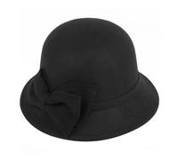 Womens Cloche Bowler Hats Cute Bowknot Solid Color Wool Vintage Autumn Winter Bucket Hat Wedding Tea Party Church Caps Black