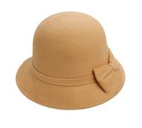 Womens Cloche Bowler Hats Cute Bowknot Solid Color Wool Vintage Autumn Winter Bucket Hat Wedding Tea Party Church Caps Khaki