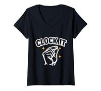 Women's Clock It Finger Gesture Funny Trending Brainrot Meme V-Neck T-Shirt