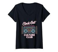 Womens Clock Out Culture Club Labor Day V-Neck T-Shirt