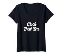 Womens Clock That Tea Gen Z Slang Teen Gossip Deception Tween Truth V-Neck T-Shirt