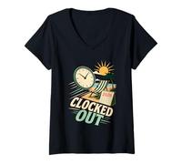 Women's Clocked Out Retirement 2026 Beach V-Neck T-Shirt