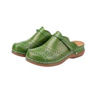 Women's Clogs & Mules, Breathable Hollow Out Leather Slope Heel Slippers | Closed Toe Slip-On Faux Leather Mule Slippers Comfort Non Slip Wedge Platform Walking Shoes Backless Sandals
