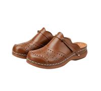 Women's Clogs & Mules, Breathable Hollow Out Leather Slope Heel Slippers | Closed Toe Slip-On Faux Leather Mule Slippers Comfort Non Slip Wedge Platform Walking Shoes Backless Sandals