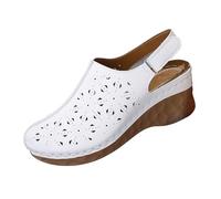 Women's Clogs & Mules - Ladies Wedge Sandals Wide Fit Closed Toe Slip On Retro Ethnic Garden Clogs Casual Wedge Heel Summer Beach Pool Shoes Sandals UK Size 3.5-7.5 White