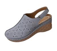 Women's Clogs & Mules - Ladies Wedge Sandals Wide Fit Closed Toe Slip On Retro Ethnic Garden Clogs Casual Wedge Heel Summer Beach Pool Shoes Sandals UK Size 3.5-7.5 Gray