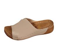 Women's Clogs & Mules Wide Fit Leather Strap Mules Shoes Womens Soft Leather Insole House Slides Solid Colour Elegant Wedge Sandal Open Toe Slip-On Mule Slipper Casual Retro Sandals 1-Beige, 5.5