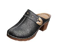 Women's Clogs & Mules with Heel Shoes Closed Front Back Open Summer Sandals with Block Heel Slippers Breathable Ankle Boots Comfortable Slippers Boho Mules Fashion Clog, black, 10 UK