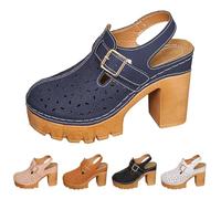 Women's Clogs with Block Heel - Wedge Sandals Hollow Out Pumps Closed High Heels Waterproof Platform Elegant Women's Sandals Comfortable Summer Shoes Women Leisure Sandals with Buckle, navy, 5 UK