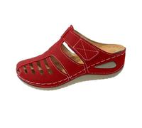 Women's Closed Front Sandals - Wedge Summer Shoes Platform Beach Sandals Comfortable Hiking Sandals Breathable Leisure Sandals Soft Outdoor Sandals Lightweight Mules Slip-On Barefoot Sandals, red, 9