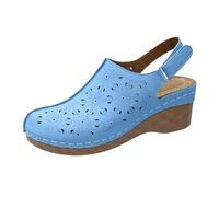 Women's Closed Mules with Strap Wedge Heel Sandals Summer Shoes - Platform Breathable Sandals Mules Comfortable Vintage Women's Sandals Wedge Sandals Women Leisure Sandals, sky blue, 6.5 UK