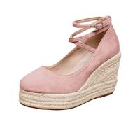 Women's Closed Sandals Wedge Espadrilles | Suede Closed Toe, Closed Toe, Braided Sole, Wedge Heel, Cross Straps, Adjustable Buckle | Summer City Vacation Night Out, 01 Pink, 6 UK