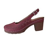 Women's Closed Sandals with Heel Mesh Breathable High Heels Block Heel Pumps Orthopaedic Mules Non-Slip Heel Shoes with Adjustable Buckle Strap, red, 5 UK