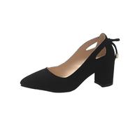 Women's Closed Toe Classic Pointed Toe Low Block Heel Ankle Strap Wedding Shoes Thick Heel Hollow Heel Design Costume Accessories Shoes, black, 6 UK