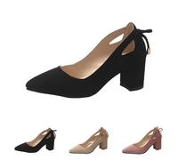 Women's Closed Toe Classic Pointed Toe Low Block Heel Ankle Strap Wedding Shoes Thick Heel Hollow Heel Design Casual Shoes, black, 5 UK