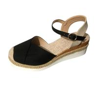 Women's Closed Toe Espadrilles Summer Adjustable Ankle Strap Shoes Lightweight Arch Support Sling Back Wedge Sandals Fashion Versatile Braided Linen Breathable Shoes Comfortable Walking Shoe Black