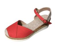 Women's Closed Toe Espadrilles Summer Adjustable Ankle Strap Shoes Lightweight Arch Support Sling Back Wedge Sandals Fashion Versatile Braided Linen Breathable Shoes Comfortable Walking Shoe Red