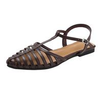 Women'S Closed Toe Flat Sandals Caged T Strap Comfortable Womens Flat Roman Cut Out Sandals Ankle Strap Thong Sandal Lightweight Holiday Sandal Adjustable Buckle Cut Out Sliders For Ladies