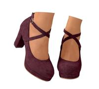 Women's Closed Toe High Heel Sandals with Bow Tie Ankle Strap Buckle Elegant Style Wedding Shoes for Evening Gala, The Wine, 7 UK