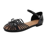 Womens Closed-Toe Hollow Toe Flat Sandals - Strappy Buckle Sandals Ladies Summer Lightweight Outdoor Sandal Breathable Non-Slip Roman Shoes With Bowknot Fashion Comfort Getaway Footwear For Vacation