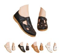 Women's Closed Toe Leather Sandals UK 7 Cute Slip-On Fashion Flat Sandal Loafer Comfy Work Sandal Everyday Walking Shoes Driving Moccasins Boat Shoe C1_Black Sandles