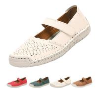 Women's Closed Toe Mary Jane Sandals Wide Fit Hollowed-Out Plus Size Handmade Loafers Comfortable Lightweight Outdoor Hiking Sandals (Beige,5)