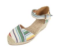 Women's Closed Toe Platform Espadrilles Wedge Sandals UK 3.5 Chic Stylish Canvas Buckle Ankle Strap Mid Heel Wedge Sandals Summer Trendy Footwear for Holiday Tropical Dress Shoes White Footwear
