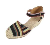 Women's Closed Toe Platform Espadrilles Wedge Sandals UK 5.5 Chic Stylish canvas Buckle Ankle Strap Mid Heel Wedge Sandals Summer Trendy Footwear for Holiday Tropical Dress Shoes Black Footwear