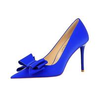 Women's Closed Toe Pointed Toe 4-Inch Stiletto High Heels, Comfortable Slip-On Party & Prom Pumps Blue