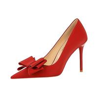 Women's Closed Toe Pointed Toe 4-Inch Stiletto High Heels, Comfortable Slip-On Party & Prom Pumps Red