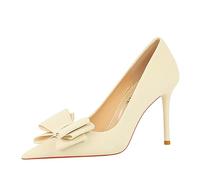 Women's Closed Toe Pointed Toe 4-Inch Stiletto High Heels, Comfortable Slip-On Party & Prom Pumps White