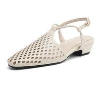 Women's Closed Toe Roman Sandals Hollow Out T Strap Slingback Walking Shoes for Casual Summer Travel & Everyday Comfort Lightweight Design,Off White,4 UK