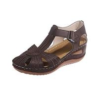 Womens Closed Toe Sandals Clearance, Orthopedic Wedge Sandal with Arch Support, Ladies Retro Hollow Out Gladiator Shoes Dressy Summer Beach Sliders Comfy Ankle Strap Shoe for Outdoor, UK Size 3-7.5