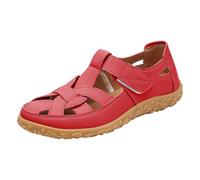 Women's Closed Toe Sandals Comfort Flat Walking Shoes Casual Summer Hook and Loop Woven Design Lightweight Holiday Footwear for Ladies Red