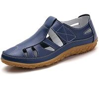 Women's Closed Toe Sandals Flat Soft Leather Breathable Casual Drive Shoes Moccasins Summer Shoes Retro Hollow Out Sandals Round Toe Soft Oxford Flat Nurse Slippers,03,39