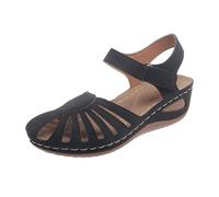 Womens Closed Toe Sandals - Low Wedge Ladies Hollow Out Walking Sandal Summer Platform Wide Fit Sandals Soft Comfy Casual Anti Slip Roman Shoes With Hook & Loop Strap Orthopedic Footwear For Outdoor