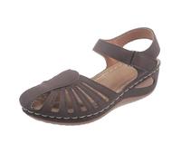 Womens Closed Toe Sandals - Low Wedge Ladies Hollow Out Walking Sandal Summer Platform Wide Fit Sandals Soft Comfy Casual Anti Slip Roman Shoes With Hook & Loop Strap Orthopedic Footwear For Outdoor