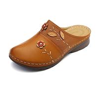 Women's Closed Toe Sandals Sale Clearance, Ladies Flowers Mule Sandals Wedge Sandal Summer Clogs Round Toe Backless Slip on Slipper Thick Cushion Sliders Shower Sandals Garden Slides Slippers