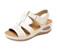 Women's Closed Toe Wedge Sandals Spartan - Women's Sandals Open Toe Retro Shoes Platform Slides Lightweight Bare Feet Breathable Slip On Shoe Outdoor Naked Feet, White., 9 UK