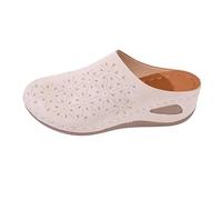 Womens Closed Toe Wedge Slippers Hollow Out Shoes Wide Fit Slides Orthopedic Shoe with Arch Support Summer Platform Sandals Ladies Mule Sandals Walking Sandals Comfort Slip On Slider (Beige, 7)