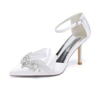 Women's Closed Toes Ankle Strap Wedding Shoes for Bride Comfortable High Heels Wedding Sandals Dress Pump Shoes,White,3 UK