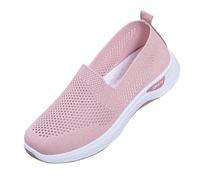 Women's Cloth Shoes Summer Mesh Breathable Slip On Shallow Mouth Soft Sole Women's Orthopedic Flying Woven Casual Shoes Walking Sandal (Pink, 4)