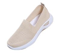 Women's Cloth Shoes Summer Mesh Breathable Slip On Shallow Mouth Soft Sole Women's Orthopedic Flying Woven Casual Shoes Walking Sandal (Beige, 6)
